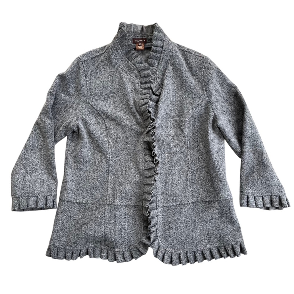 Multiples Gray Ruffle Wool Blend Jacket One Hook Closure Women’s M